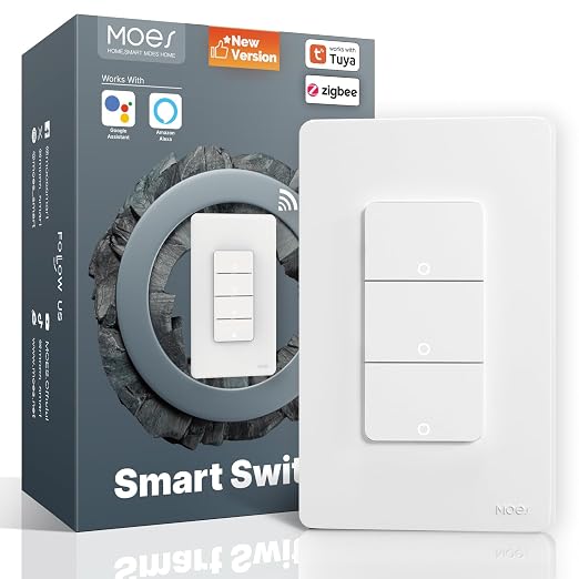 MOES 2nd Generation Zigbee Smart Switches 3 Gang, No Netural Wire, Require MOES by MOES