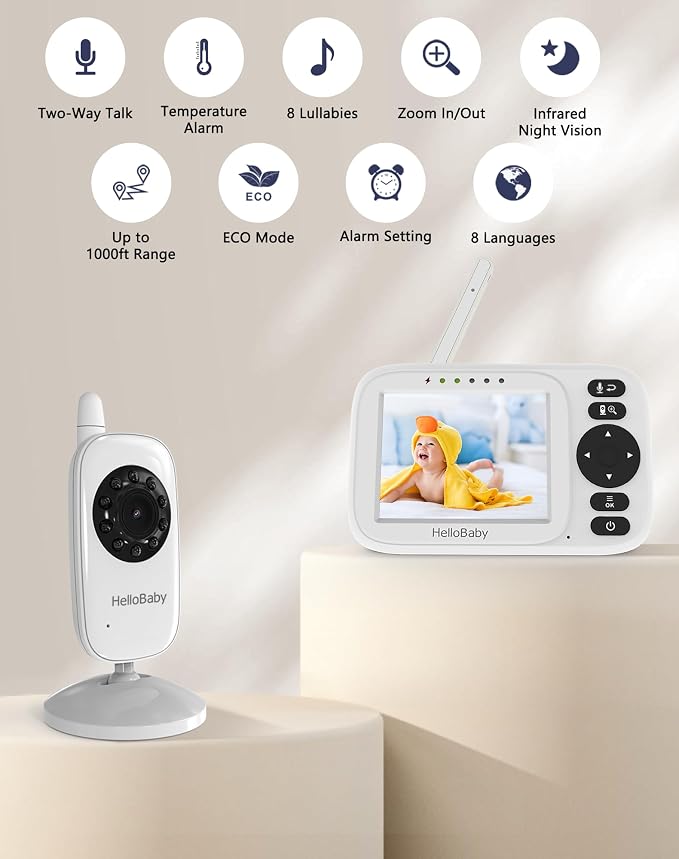 HelloBaby Baby Monitor with Camera and Audio, 3.2'' No WiFi Baby Monitor - Image 2