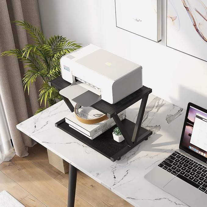VEDECASA Retro Desktop Printer Stand 2 Double Tiers Wood Printer Shelf Modern - Image 2