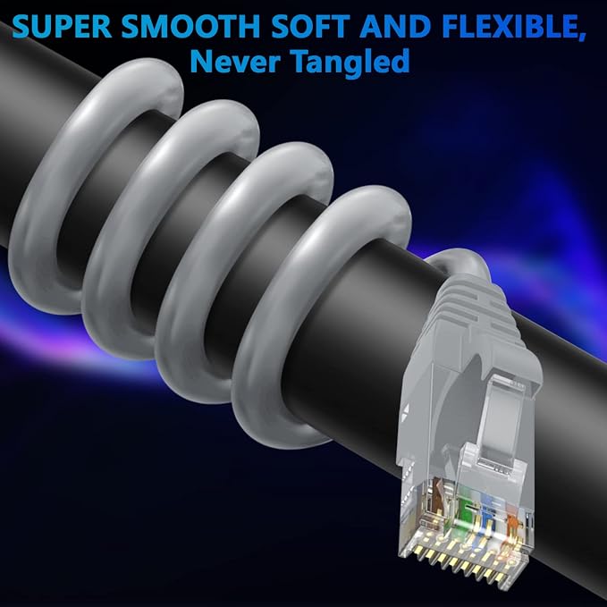 Adoreen Cat 6 Ethernet Cable 200 Ft-Gray, Outdoor & Indoor Snagless Long Round - Image 2