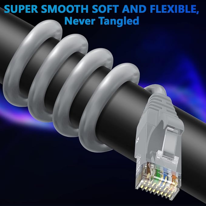 Adoreen Cat 6 Ethernet Cable 75 Ft-Gray, Outdoor & Indoor Snagless Long Round - Image 2