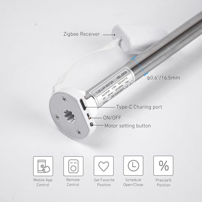 ZigBee Smart Blind Motor with Built-in Battery, Rechargeable Roller Shade Motor - Image 6