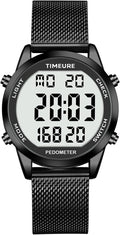 Men's Pedometer Watch with Stainless Steel Bracelet, Step Counter Watch No App by TIMEURE