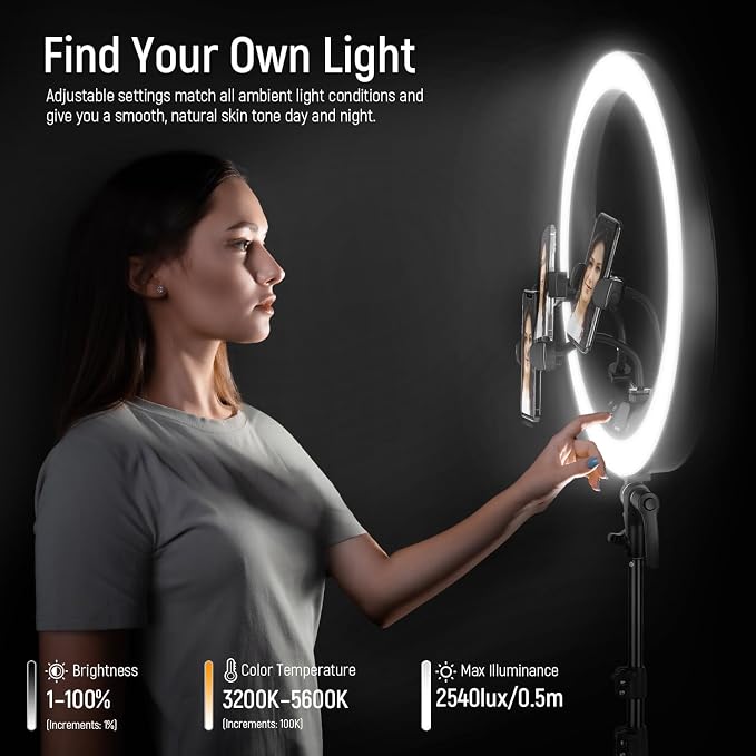 NEEWER 19 inch Ring Light with Stand, 3 Phone Holders and Mini Ball Head - Image 2