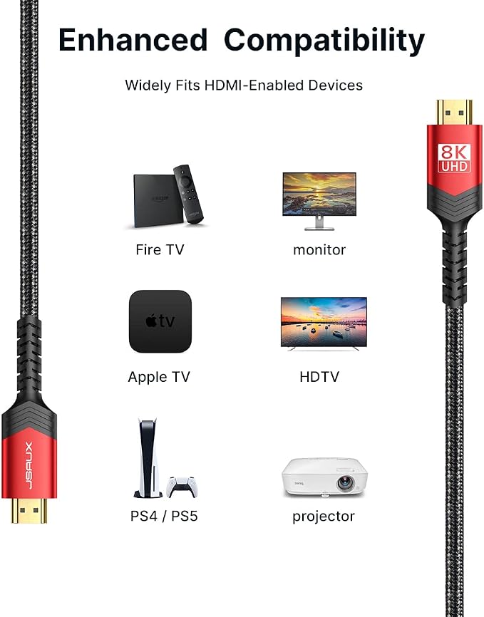 JSAUX Fiber Optic 8K Long HDMI Cable 30 ft 2.11 Pack 48Gbps Ultra High Speed - Image 6