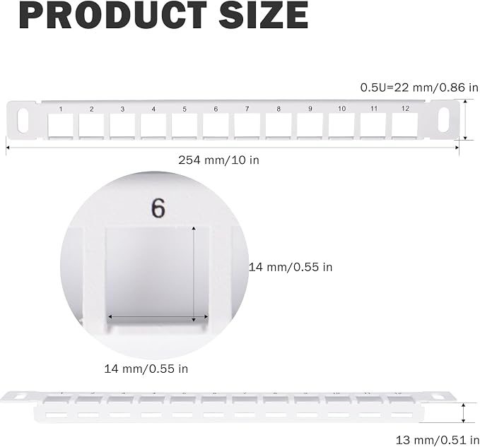GeeekPi 10 inch 0.5U 12 Port Blank Keystone Patch Panel - Image 5