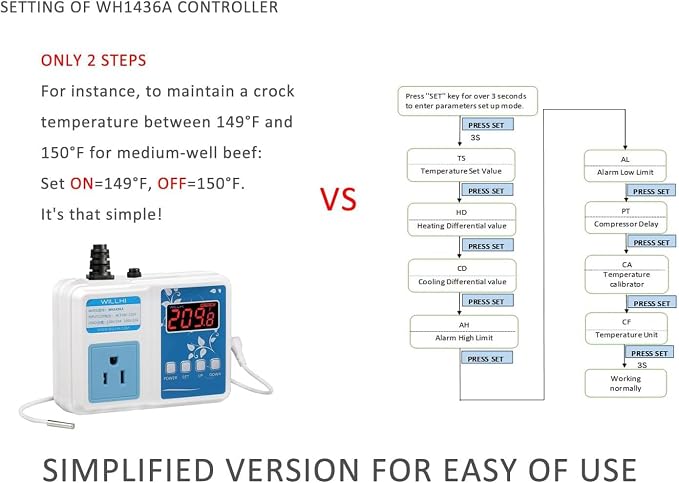 WH1436A 10A Temperature Controller 110V Digital Thermostat Switch Sous Vide - Image 3