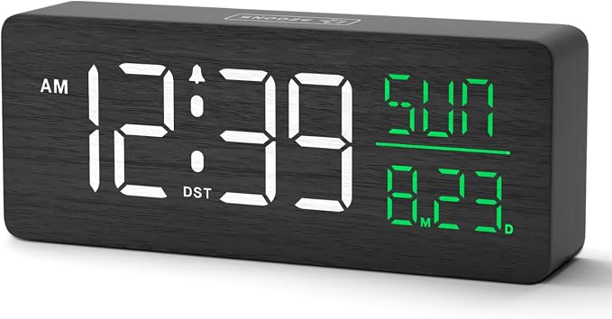 Peakeep Wooden Digital Alarm Clock Large Display, Textured Decoration by PEAKEEP