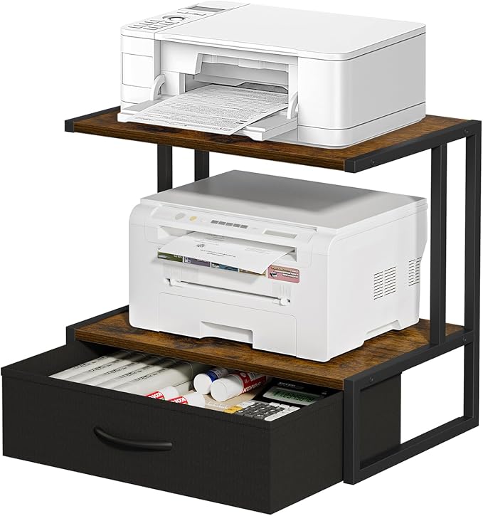 Printer Stand with Storage for Desk, with Fabric Drawer Desktop Printer Stand by VYUOL