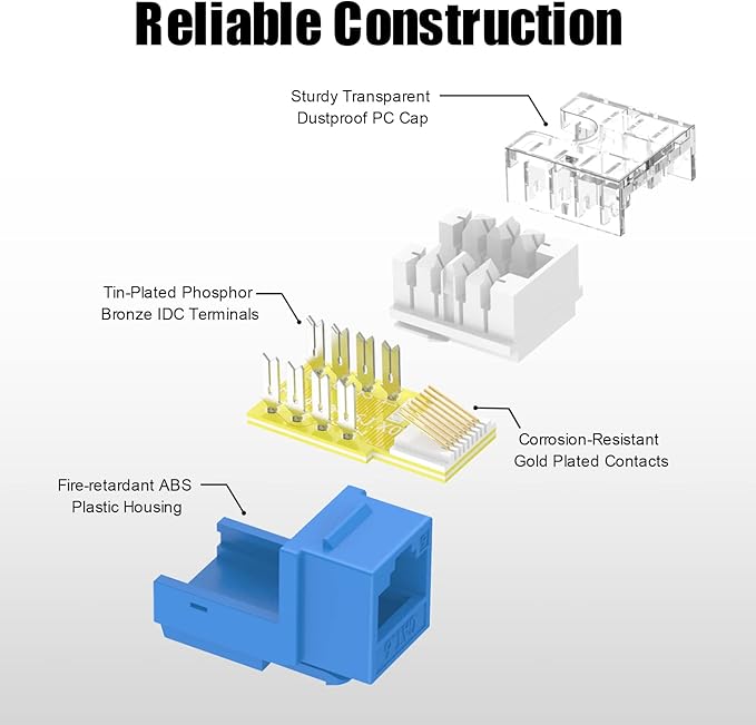 VCE UL Listed Cat6 RJ45 Keystone Jack Insert 25-Pack, 90 Degree Punch Down - Image 4