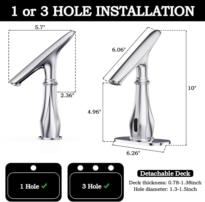 Touchless Bathroom Faucet, Automatic Motion Sensor Chrome Faucet - Image 8