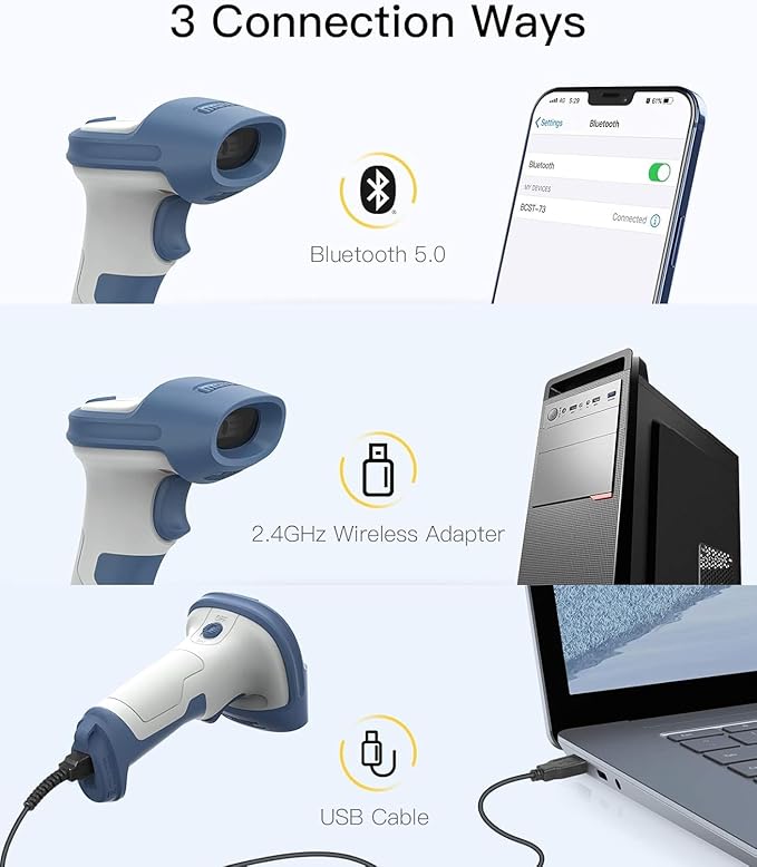 Inateck Bluetooth Barcode Scanner, 2D Wireless Barcode Scanner, 3 in 1 Reader - Image 3