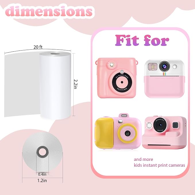12 Rolls Kids Camera Instant Print Refill Paper Set, Phetium HD Printing - Image 2