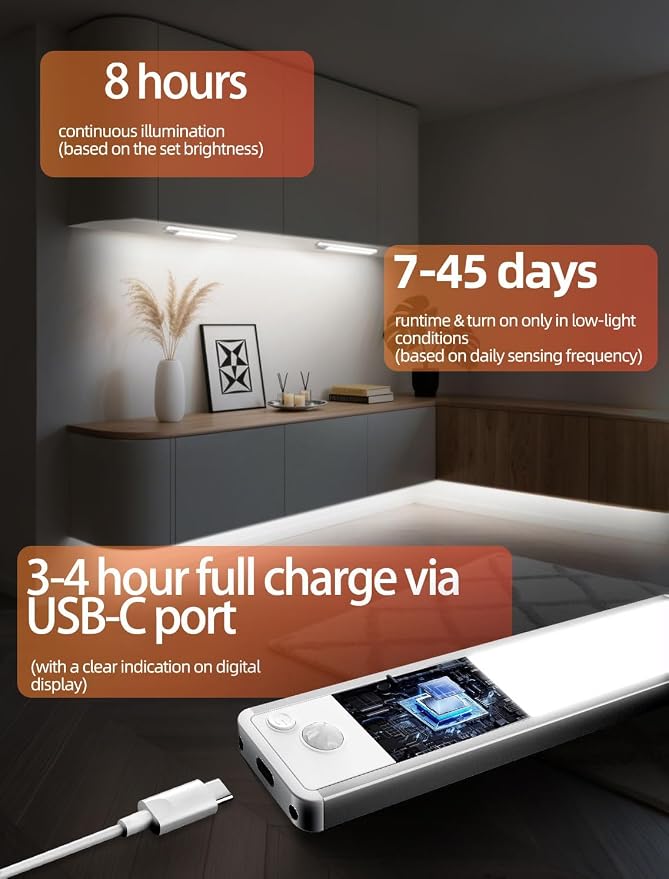Under Cabinet Lighting: 12 Inch 3-Color Dimmable Rechargeable Motion Sensor - Image 7