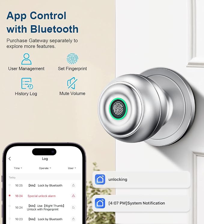 KLLOQUE Fingerprint Door Lock, Smart Fingerprint Door Knob - Image 6