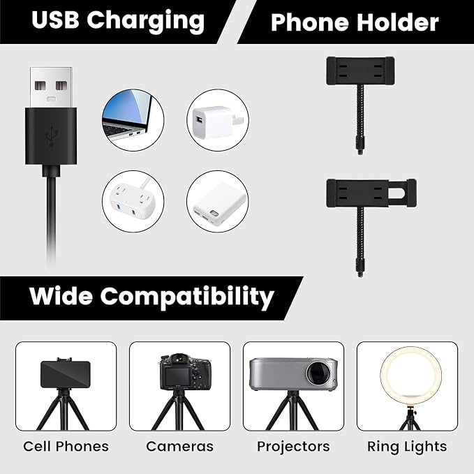 Selfie Ring Light 10" with Tripod Stand and Phone Holder, LED Ring Light - Image 4