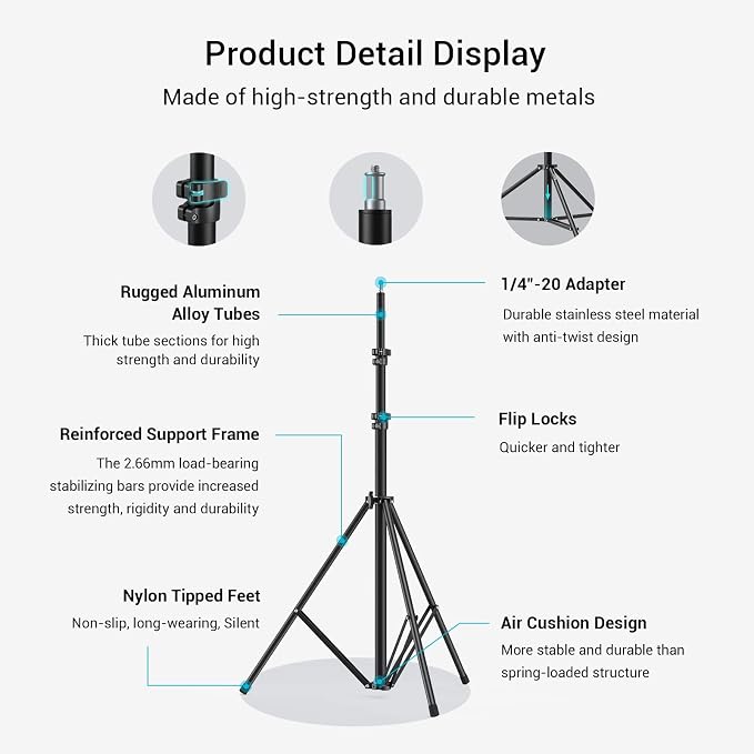 SMALLRIG Photography Light Stand 110"/9.2ft/280cm, Air-Cushioned Aluminum Photo - Image 4