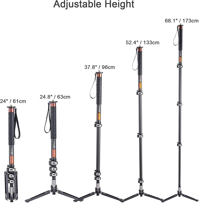 Cayer Carbon Fiber Monopod Leg, 68 Inch Camera Telescopic Video Monopod Tube - Image 5