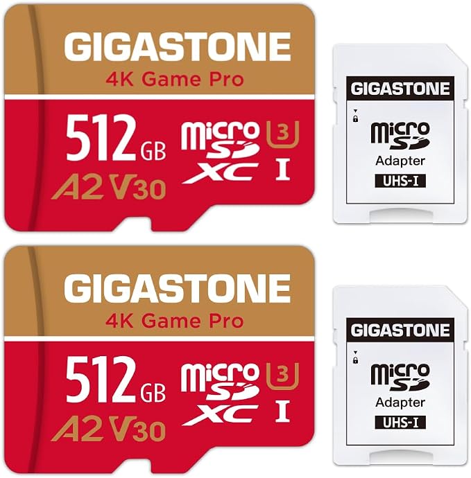 【for Switch 1 Only】 Gigastone 512GB Micro SD Card 2-Pack, 4K Game Pro, MicroSDXC by Gigastone