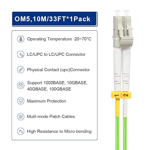 FLYPROFiber- 10M/33ft OM5 LC to LC Fiber Patch Cable, Length Options: 0.2m-20m - Image 4