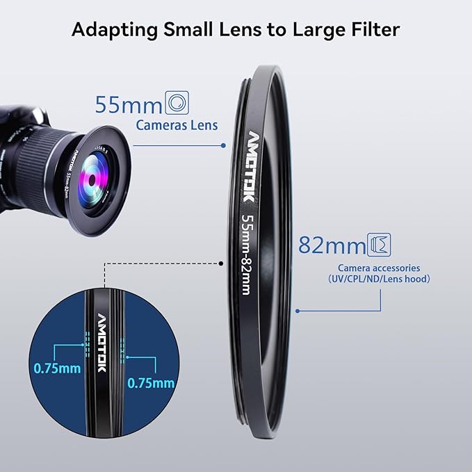55mm Lens to 82mm Camera Lens Adapter, 55mm to 82mm Filter Step-up Ring Adapter - Image 4