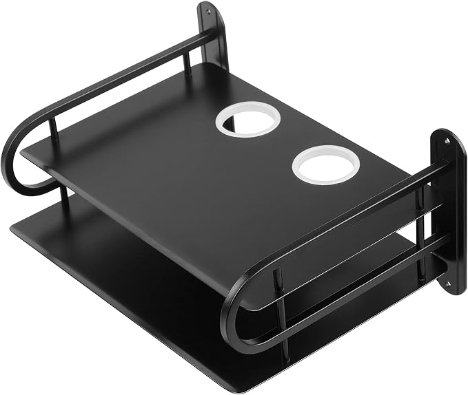 Black Metal Double Wireless WiFi Router Storage Box Wall Hanging Shelf by Unknown