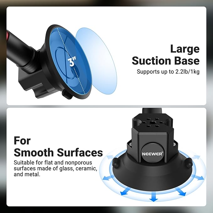 NEEWER Triple Suction Cup Car Mount Kit, Two 24" Aluminum Alloy Extension Poles - Image 4
