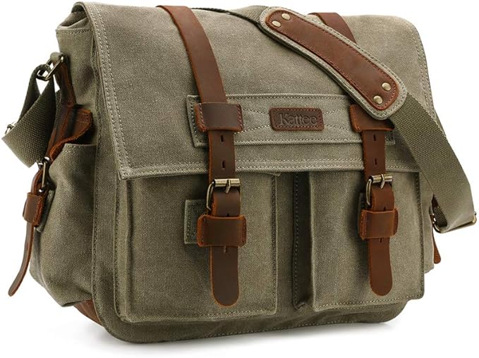 Kattee Leather Canvas Camera Bag Vintage DSLR SLR Messenger Shoulder Bag by Kattee