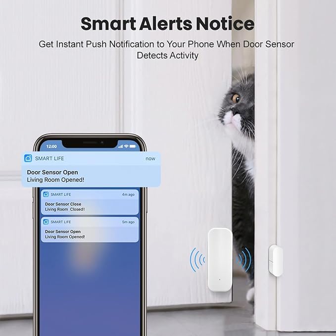 Smart WiFi Door/Window Sensor | Tuya Smart Alarm, Wireless Entry Detector - Image 2