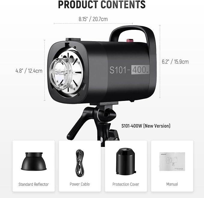 NEEWER 800Ws Studio Monolight Flash Light Kit, S101-400W 5600K Strobe Light - Image 9