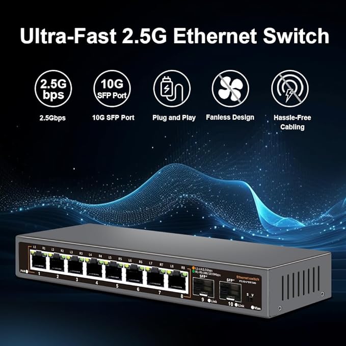 8-Port 2.5G Unmanaged Ethernet Switch, 8×2.5G Base-T Ports, 2×10G SFP+ Uplink - Image 3