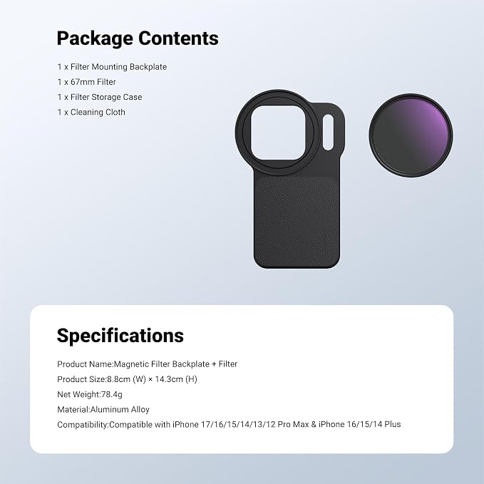 NEEWER 6.9" Magnetic Phone Lens Filter Mount Adapter Backplate Accessories - Image 9