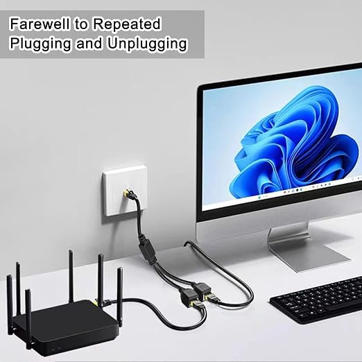 Ethernet Splitter 1 to 2, RJ45 Internet LAN Network Splitter Adapter 1 Male to - Image 2