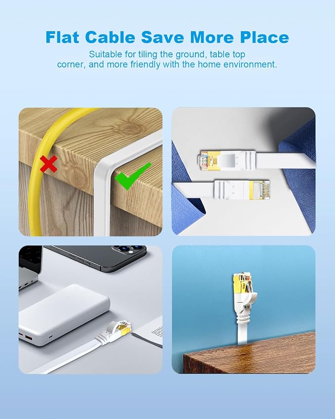 CAT 8 Ethernet Cable, 15ft 3 Pack High Speed 40Gbps 2000MHz Flat SFTP Network - Image 4