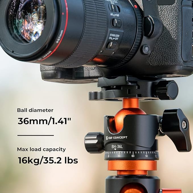 K&F CONCEPT 36mm Metal Tripod Ball Head 360 Degree Rotating Panoramic - Image 3