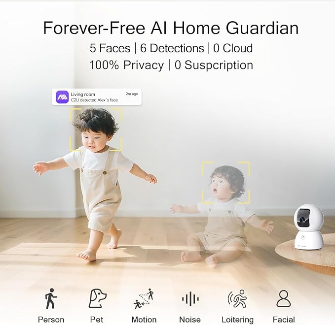 Upgraded 3K Security Camera Indoor, Free Time Lapse, AI Tracking & Face ID - Image 3