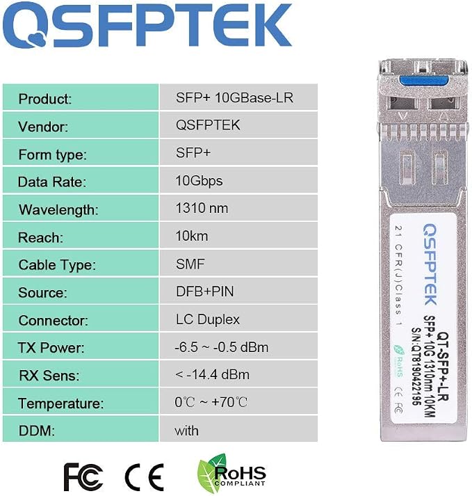 QSFPTEK10GBASE-LR Module, 10G SFP+ Optical Transceiver, 10Gb Duplex LC 1310nm - Image 6