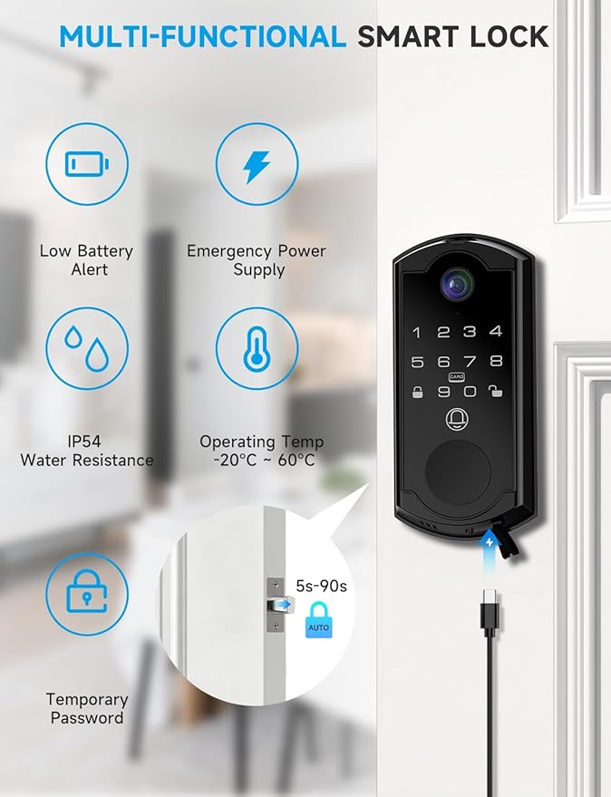 syndesmos Smart Door Lock with Camera, Fingerprint Keypad Deadbolt, APP Remote - Image 6