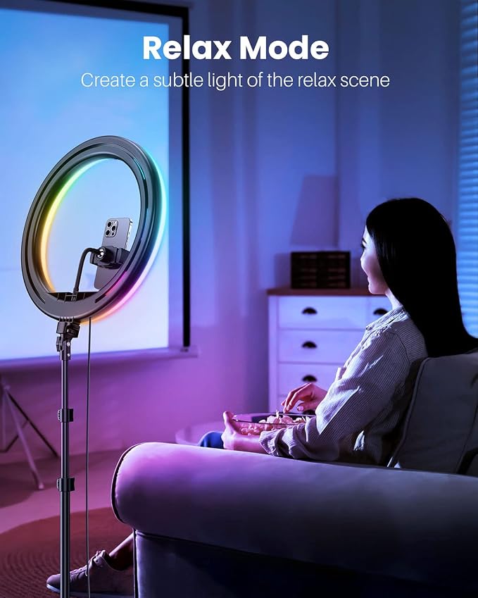 Weilisi 12'' Ring Light with Stand 72'' Tall & 2 Phone Holders, 38 Color Modes - Image 2