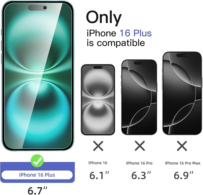 NEW'C 3x Privacy for iPhone 16 Plus Screen Protector+ 3x Camera Lens Protector - Image 2
