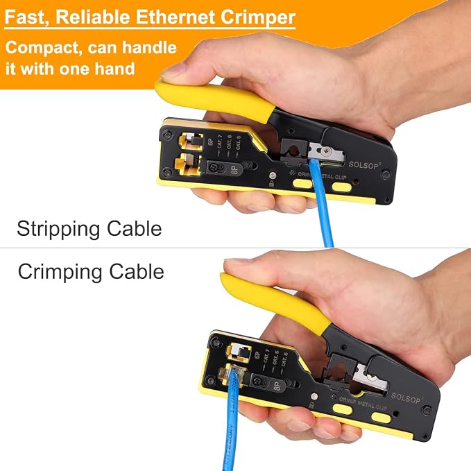 Solsop Pass Through RJ45 Crimp Tool Kit All-in-One Ethernet Crimper Cat7 Cat6 - Image 7