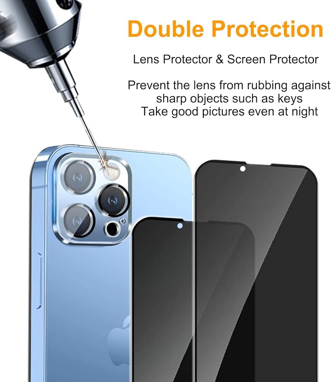 PEHAEL 2+2 Pack for iPhone 13 Pro Privacy Screen Protector - Image 6