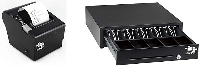 Heavy Duty Cash Register Drawer + Thermal Receipt Printer -for Windows Systems by EOM-POS