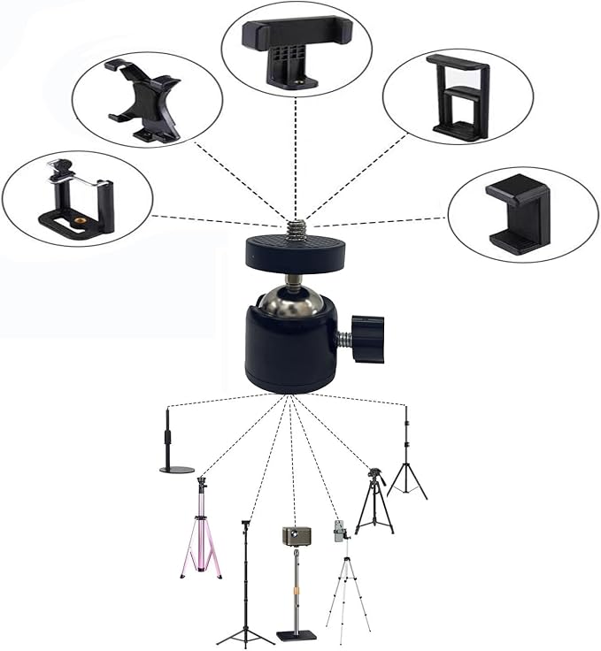 Universal 1/4" Swivel Mini Ball Head Tripod Mount, 360 Degree Rotating Adapter - Image 2