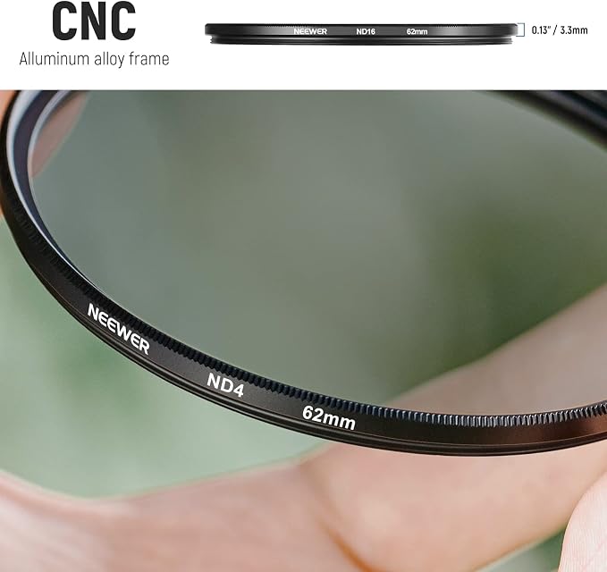 NEEWER 62mm ND Lens Filter Kit: ND2 ND4 ND8 ND16, Lens Cleaning Pen, Filter - Image 5