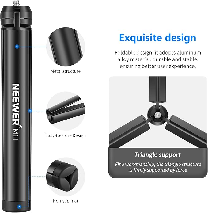 NEEWER Mini Metal Tripod, Table Stand, Desktop Compact Tripod Compatible - Image 4
