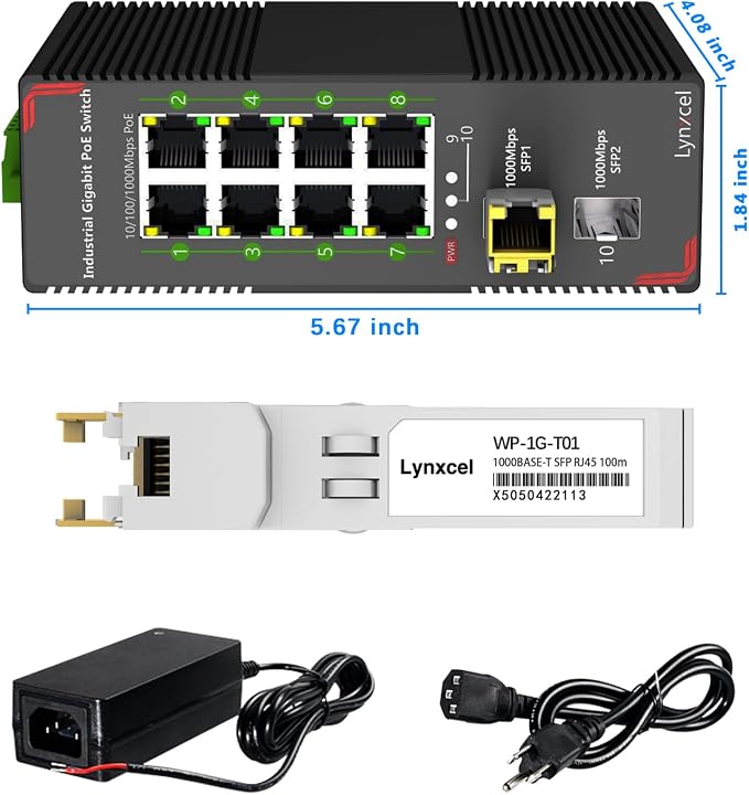 8-Port PoE Gigabit Industrial Ethernet Switch, 96W PoE Budget 48-57V Output - Image 8