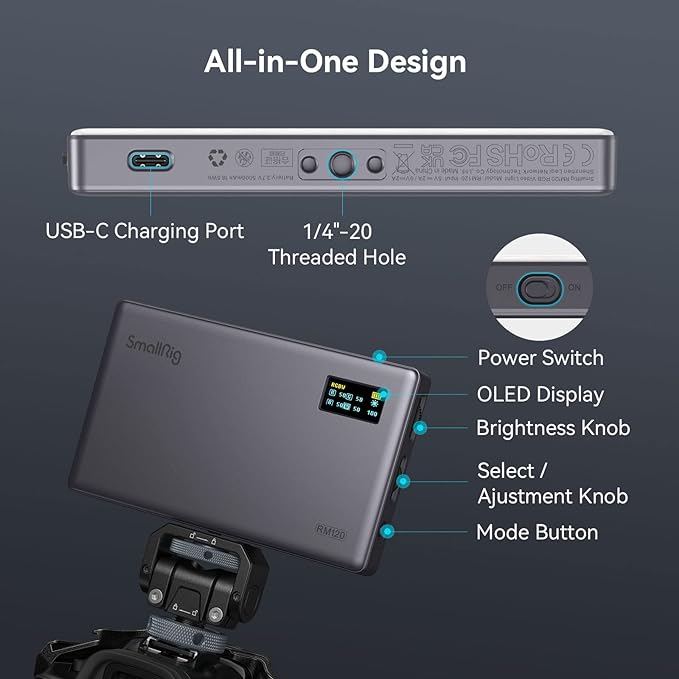 SmallRig RM120 RGB Video Light, 5000mAh 180 Minutes Portable Camera Light 7W - Image 3