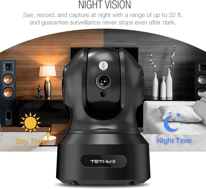 TETHYS Wireless Security Camera 1080P Indoor Pan/Tilt WiFi Smart IP Camera Dome - Image 4