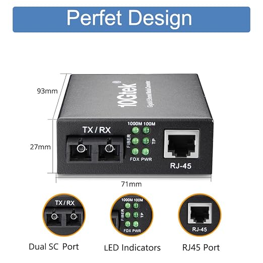2PCS Gigabit SC to RJ45 Fiber Media Converter, Single Mode to Ethernet - Image 5